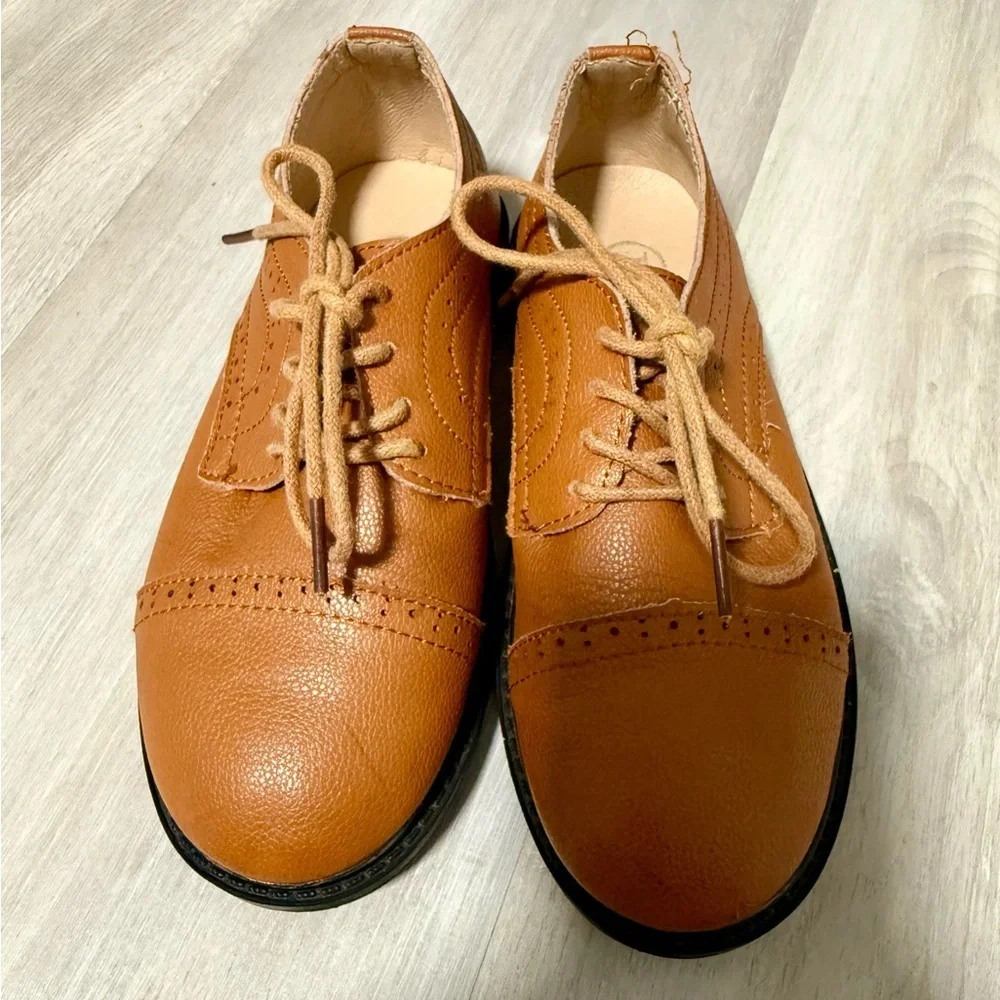 Boys Brown Leather Dress Shoes Sz 31 Lace Up Oxford Formal wedding church